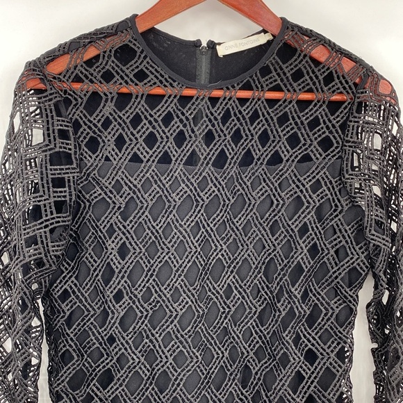 Anne Fontaine Eyelet Blouse Womens Size 38 US 4-6‎ Black 3/4 Sleeve Cutout Top - Picture 2 of 12